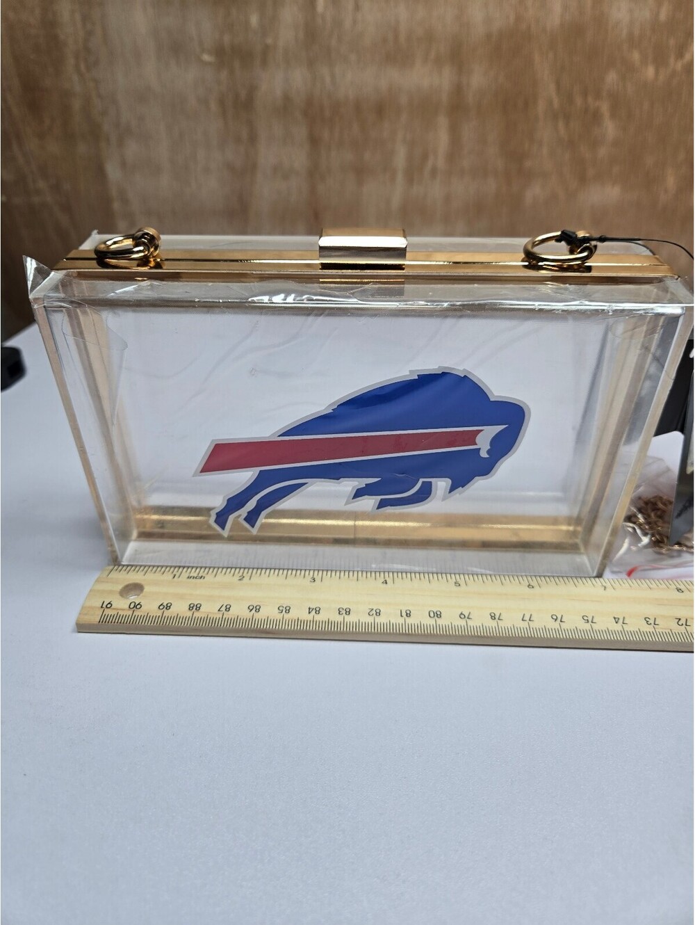 Buffalo Bills Clear Acrylic Clutch Purse with Chain Strap